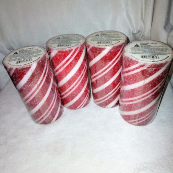 (4) Holiday Time Candy Cane Pillar Candles NWT Hard-To-Find - Picture 2 of 3